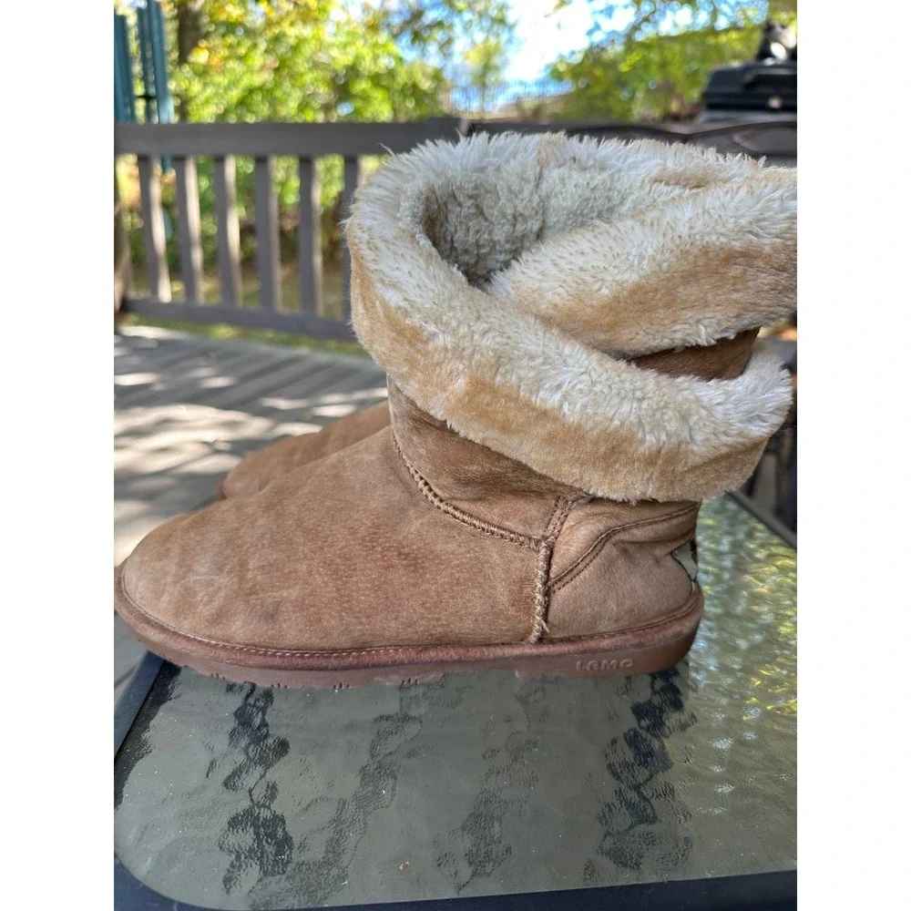 Lamo Suede Boots Tan Suede‎ Leather Faux Fur Woman's 11